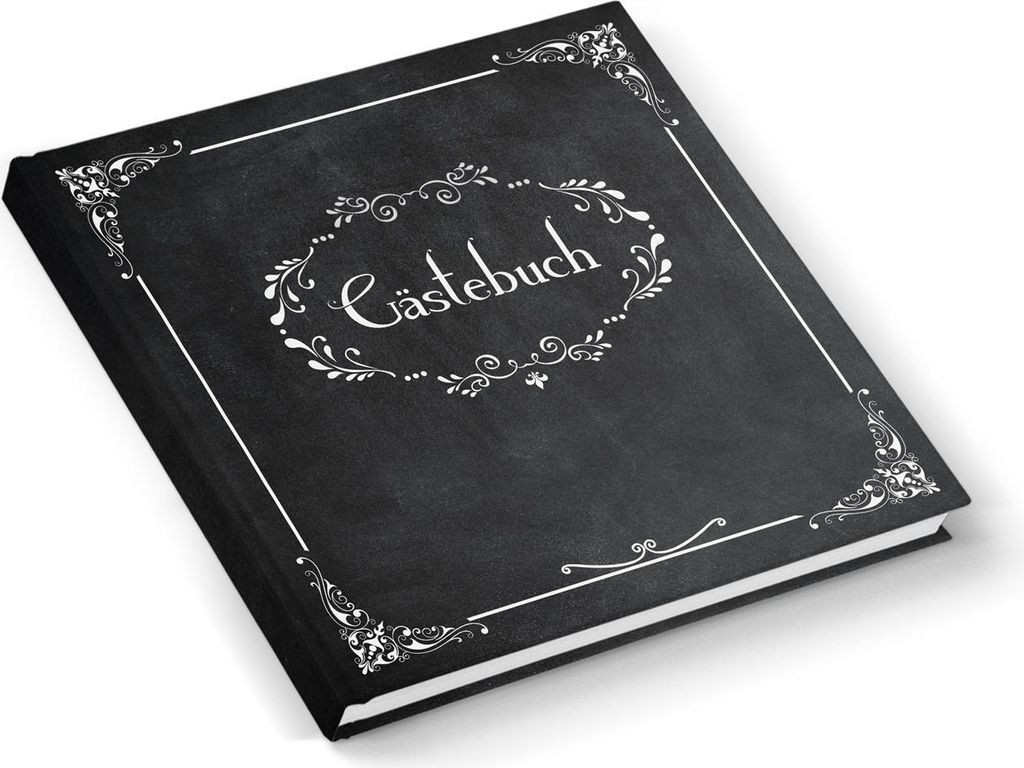 Edel nostalgisch schwarz weißes Gästebuch 21 x 21 cm 164 Seiten Vintage Nostalgie Look - Hochzeitsgästebuch Tafelkreide Look - HARDCOVER - mit j...