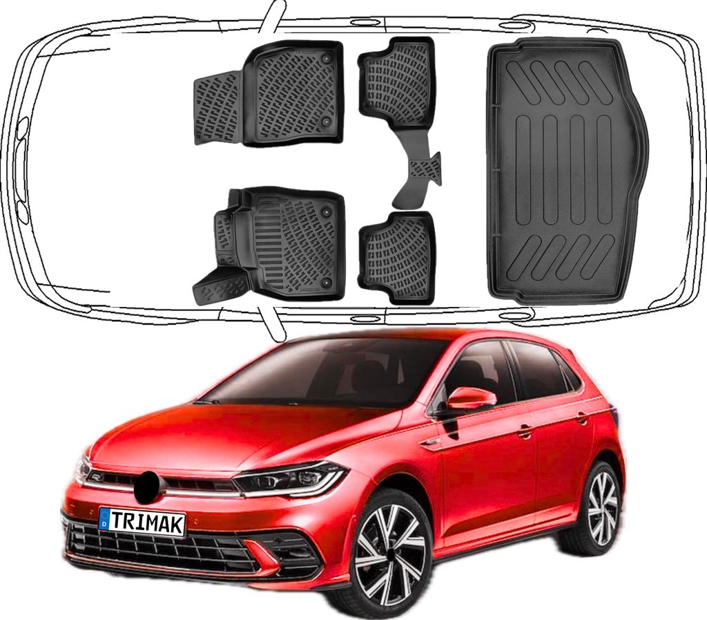 3D Fußmatten & Untere Kofferraumwanne Auto Set Kompatibel mit VW Polo VI 2017 -2024