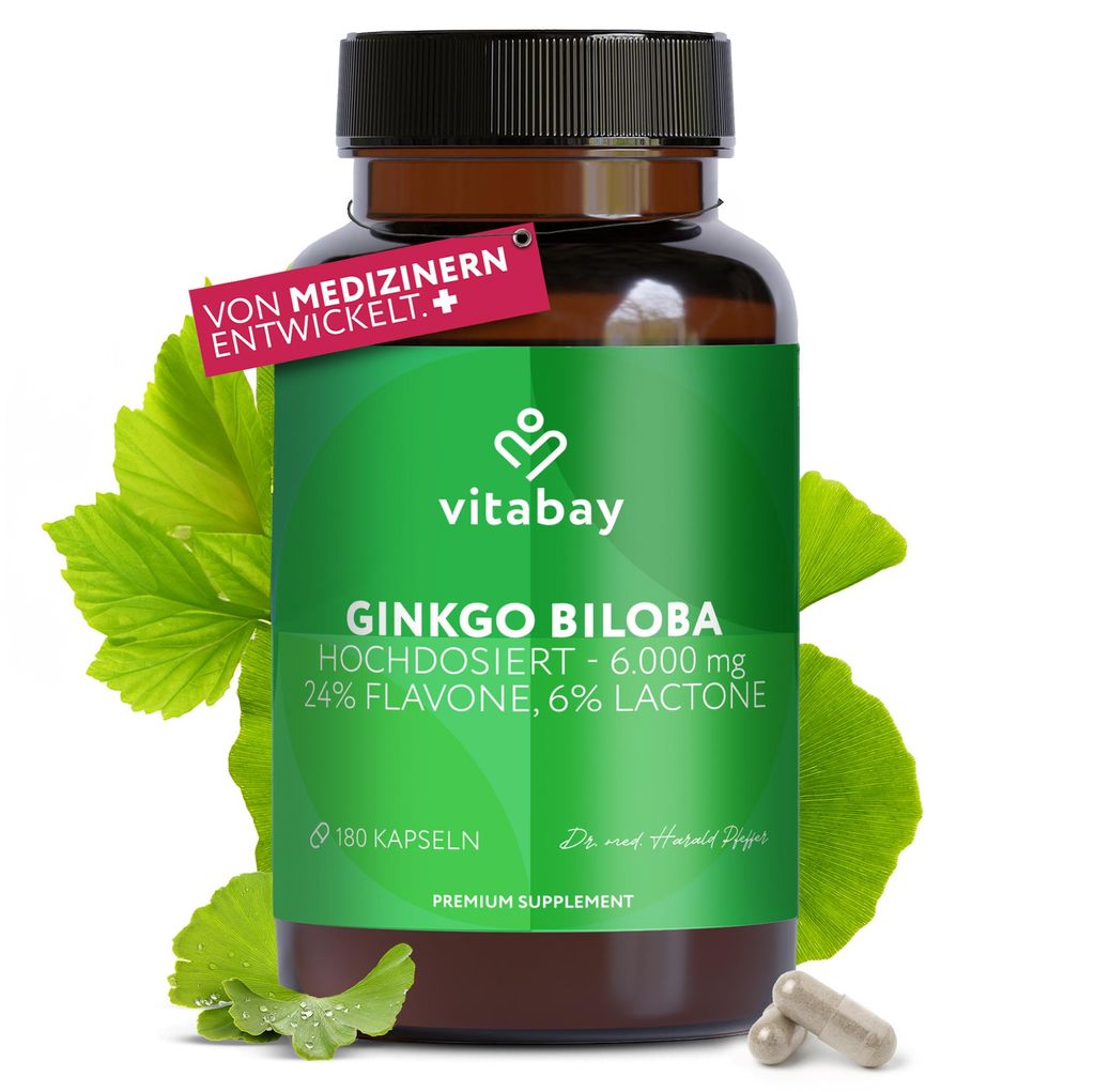 Vitabay Ginkgo Biloba 6000mg Hochdosiert - 180 Ginkgo Produktbild 