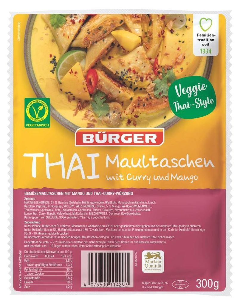 Bürger - THAI Maultaschen mit Curry und Mango, 300 g Beutel Produktbild 