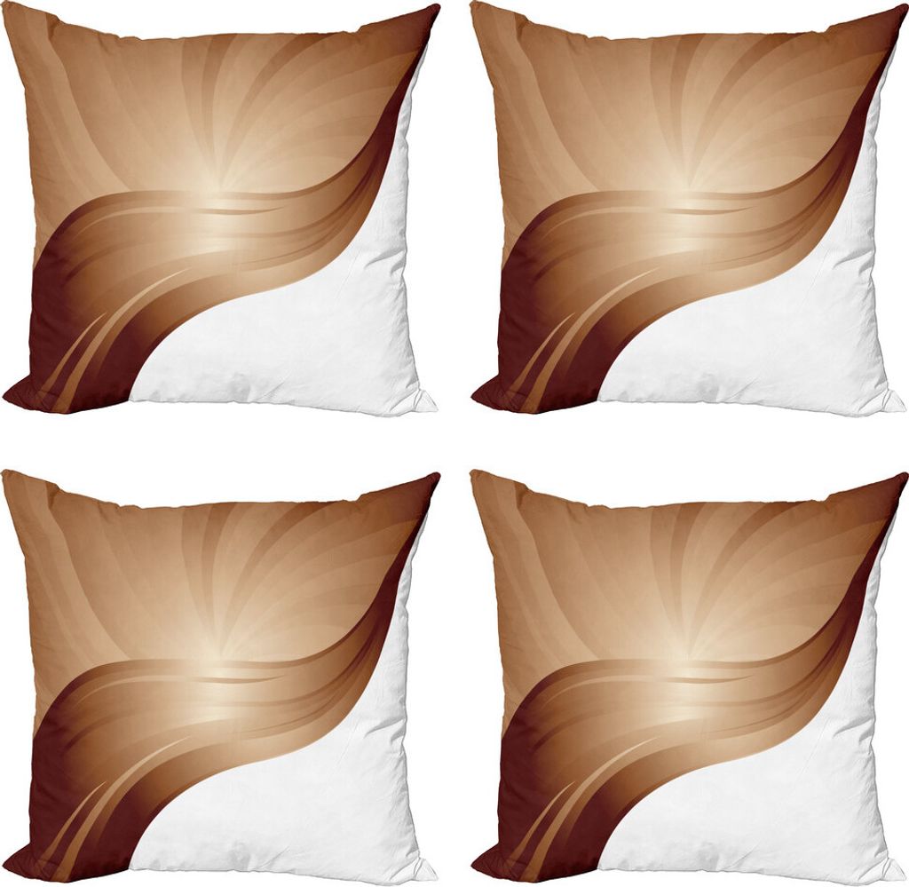 ABAKUHAUS Schokolade Kissenbezug Set (4 Stück), Windende Streifen, Moderner Doppelseitiger Digitaldruck, 45 cm x 45 cm, Weiß Pale Brown