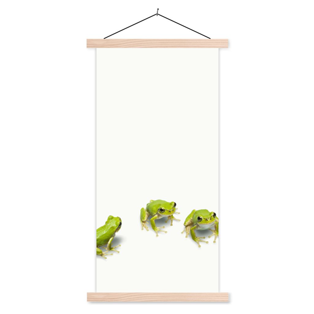 MuchoWow Textilposter Frosch - Tiere - Grün 60x120 cm mit holzfarbenen Rahmen - Holz