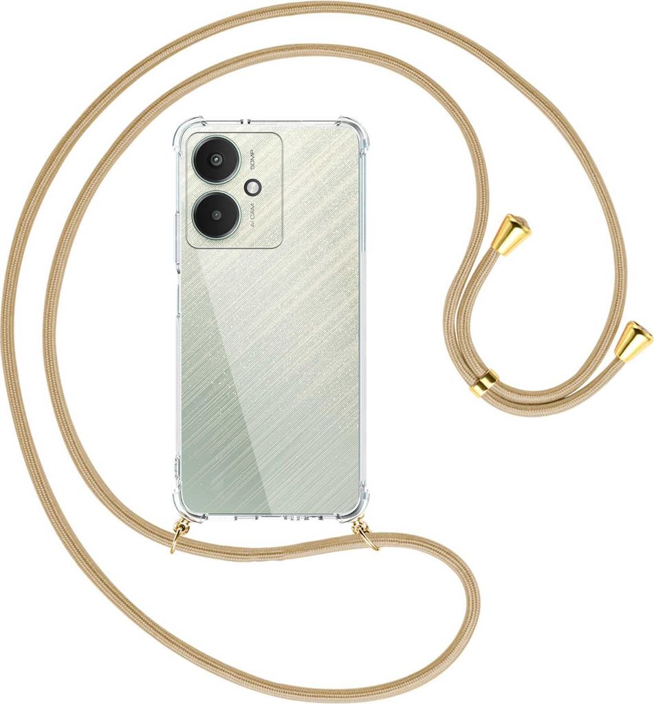 Handykette Backcover-Schutzhülle mit Band (Metall goldfarben) für Xiaomi Redmi 13C 5G, Poco M6 5G - caramel