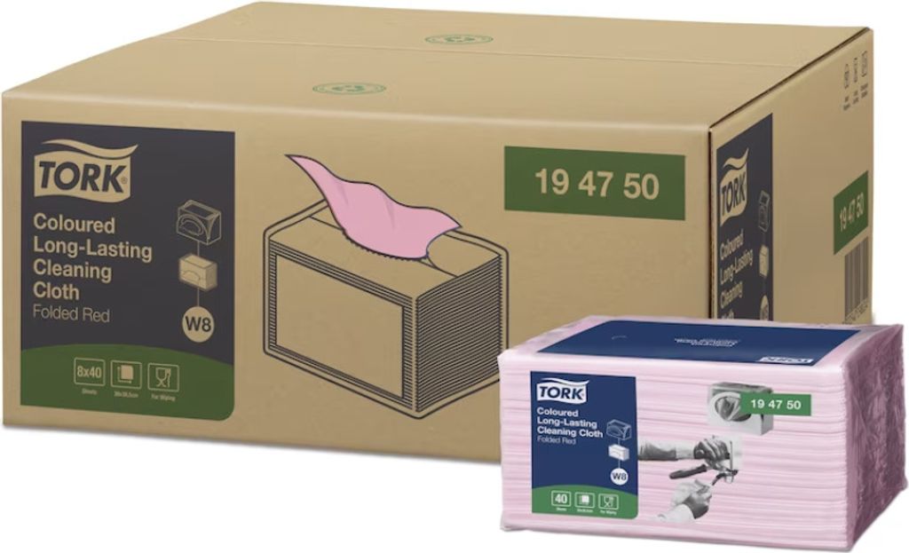 Tork langlebige, farbige Reinigungstücher | Karton (8 Packungen)