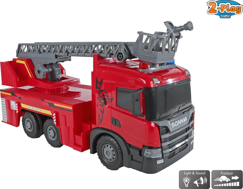 Jouet Camion de pompier Scania avec grande échelle et sirène son