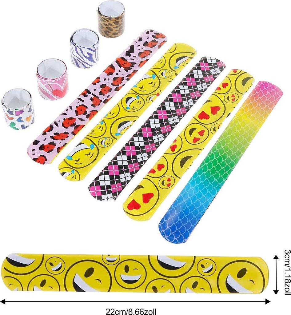 30 Stück Schnapparmband Set für Kinder, Bunte Slap Armbänder, 30 Einzigartige Motive, Party Slap Bracelet für Kinder, Armband Mitgebsel Gastges...