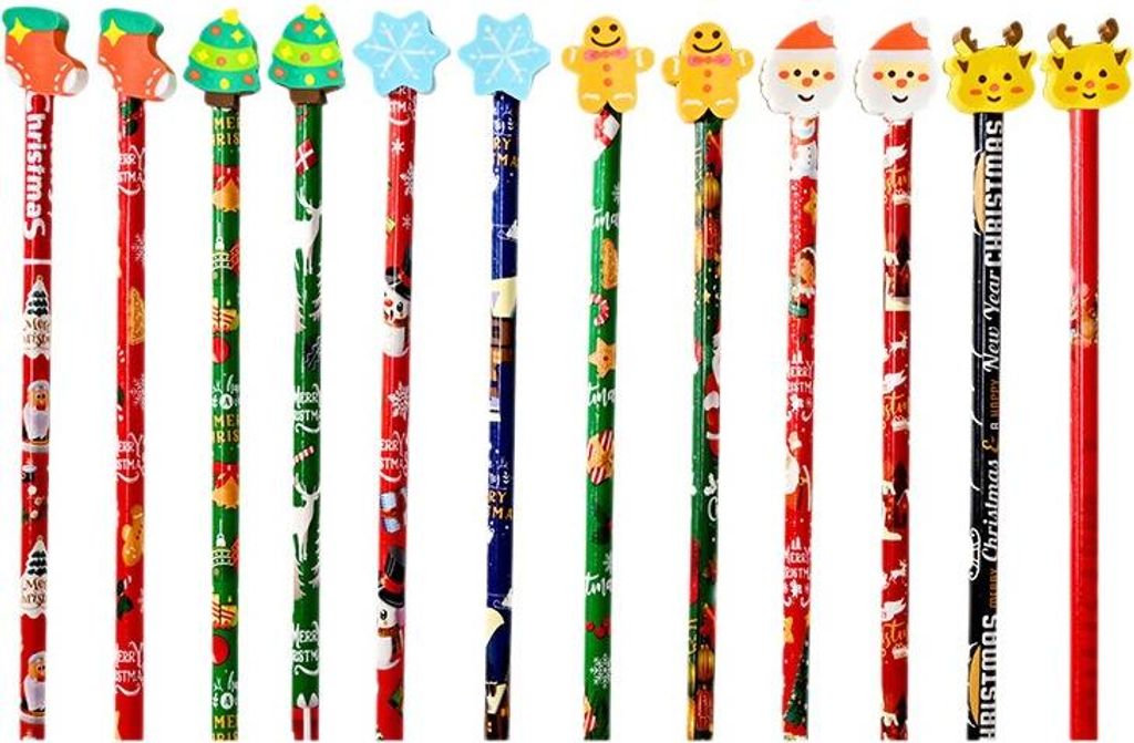 INF Weihnachtliche HB Bleistifte mit Cartoon Radierern, 12er Set