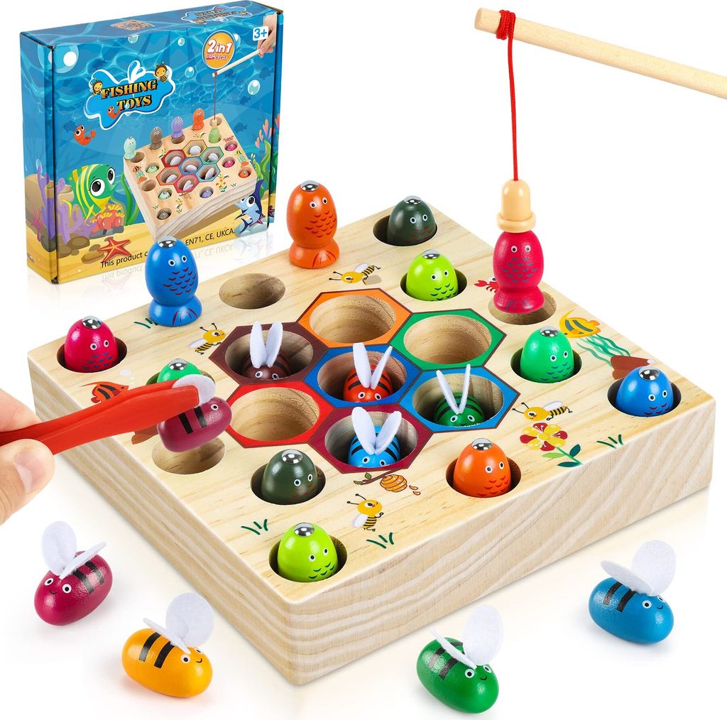 COOLJOY Magnetisches Angelspiel Montessori Spielzeug ab 2 Jahre Kinderspielzeug 2 in 1 Holz Magnetspiel Motorikspielzeug Holzspielzeug Geschenk fü...