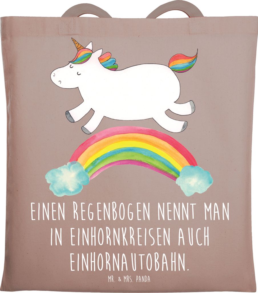 Mr. & Mrs. Panda Tote Bag Einhorn Regenbogen - Braun Pastell - Geschenk, canvas tasche, Tragetasche, Glitzer, Erwachsenwerden, Unicorn, Shopping, U...