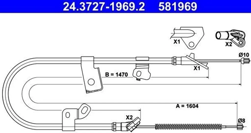 Câble de frein à main ATE 24.3727-1969.2 pour Toyota Yaris Verso P2