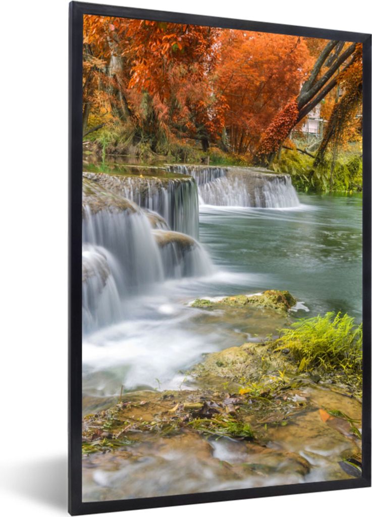 MuchoWow Gerahmtes Poster Herbst - Wasserfall - Natur - Bäume 20x30 cm - Poster mit Schwarzem Bilderrahmen Wandposter Rahmen Foto Bilder - Druck...
