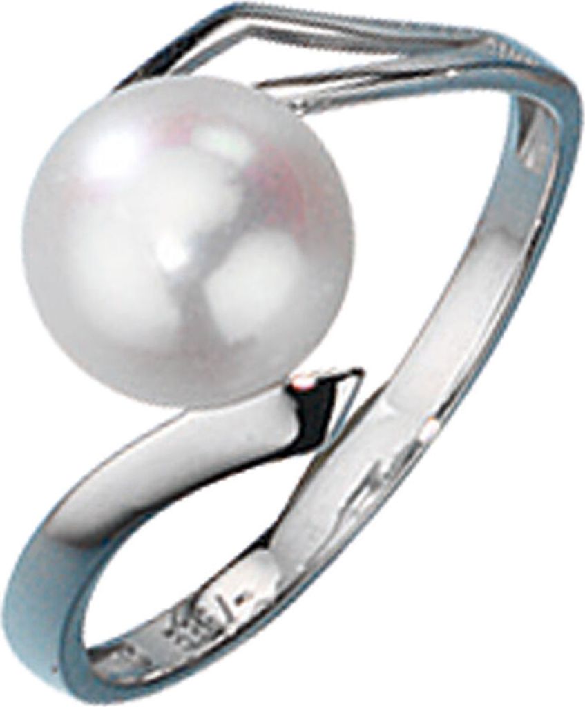 Damenring Ring mit Süßwasser-Zuchtperle & 333 Gold Weißgold Fingerschmuck Innenumfang 50mm Ø15.9mm