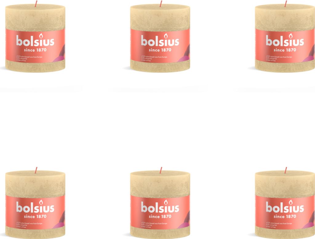 Bolsius - Rustikale Stumpenkerze - 100/100 - 1 Stück pro Packung - Haferbeige - Vorteilspack - 6 Stücke