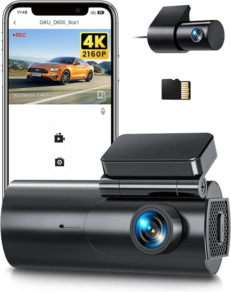 Dashcam voiture avant arrière 4K 1080P WiFi avec carte SD 64Go incluse