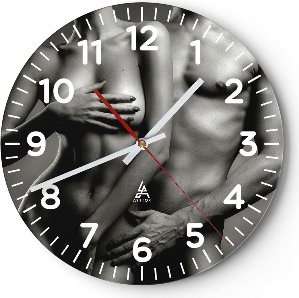 Wanduhr - Rund - Glasuhr - Frau Mann Nackt Paar - 40x40cm - Schleichendes Uhrwerk - Lautlos - zum Aufhängen bereit - Dekoration Modern - Wanddekor...