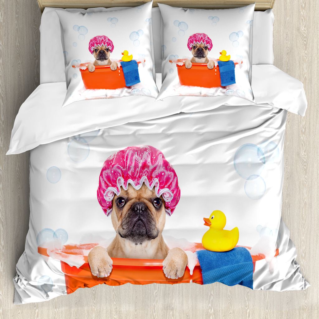 ABAKUHAUS Hundeliebhaber Bettbezug, Hund Mit Einer Badewanne, Milbensicher Allergiker geeignet mit Kissenbezügen, 155 cm x 220 cm - 80 x 80 cm, Me...