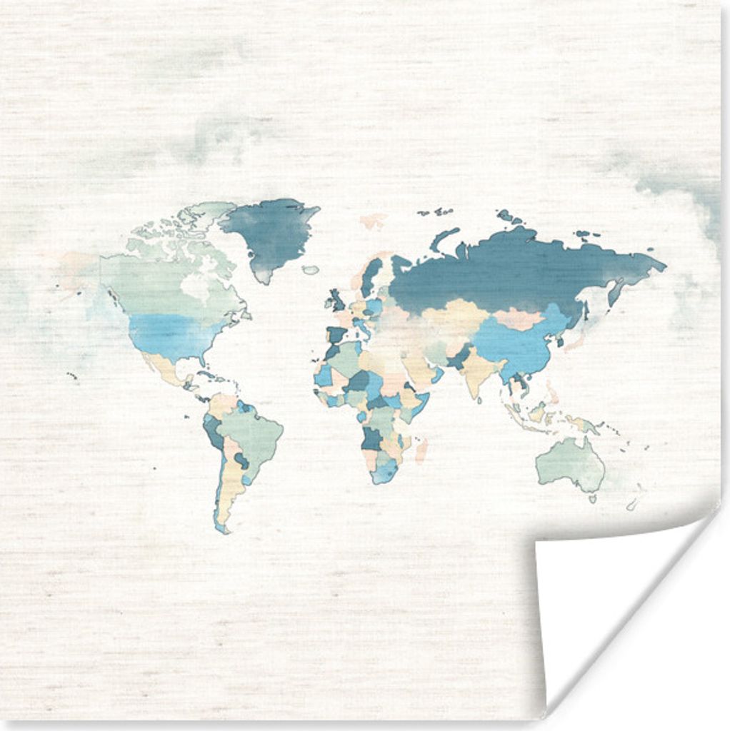MuchoWow Poster Weltkarte - Farben - Weiß 30x30 cm - Wandposter - Printing