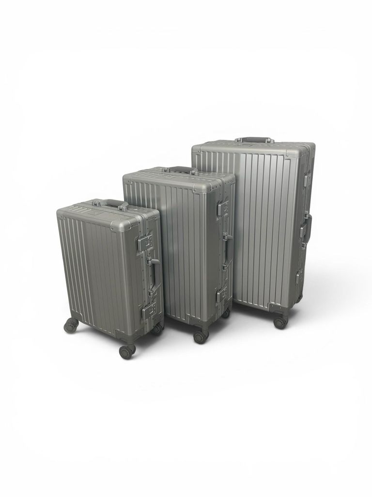 Heuer 2026 "STRIPE" Aluminiumkoffer Reisekoffer Hartschale, Silber, 28 Zoll