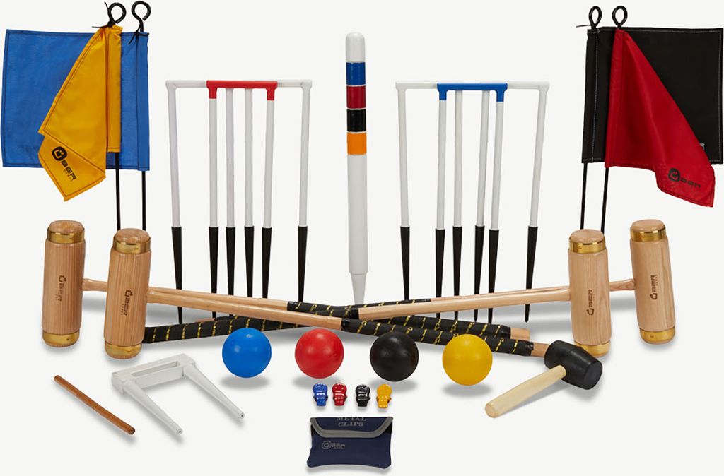 Ubergames - Executive Croquet-Set - Englisches Gartenspiel - 4 Personen - Eschenhartholz - Plastikbälle - 16mm Toren