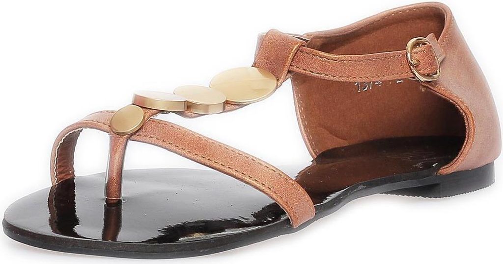 Damen Sandalen mit Metall-Applikationen Zehentrenner ; Bronze 40