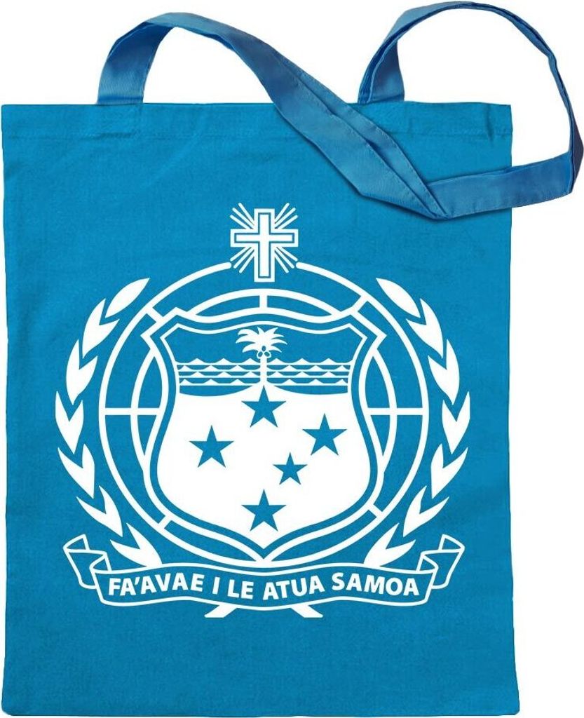Kiwistar - Baumwolltasche - hellblau - Samoa Wappen - Tragetasche Stoffbeutel Umhängetasche Langer Henkel