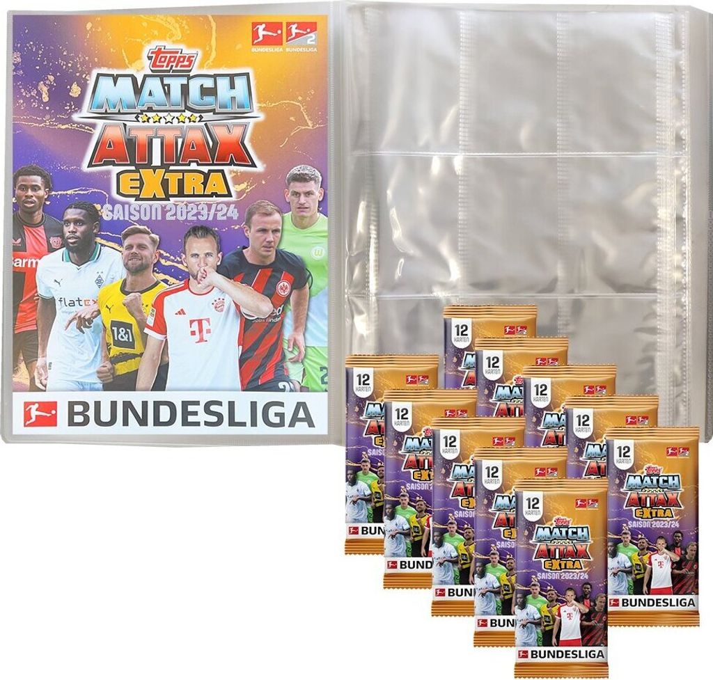 Topps Match Attax EXTRA Bundesliga 2023/24 - 1 Leere Sammelmappe + 10 Booster