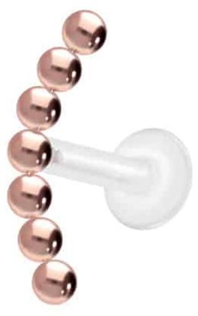 Ohrpiercing, Nasenpiercing PTFE Labret mit Innengewinde + Titan-Aufsatz 7 KUGELN RoséGold Stablänge: 5mm | Stabstärke: 1,2mm