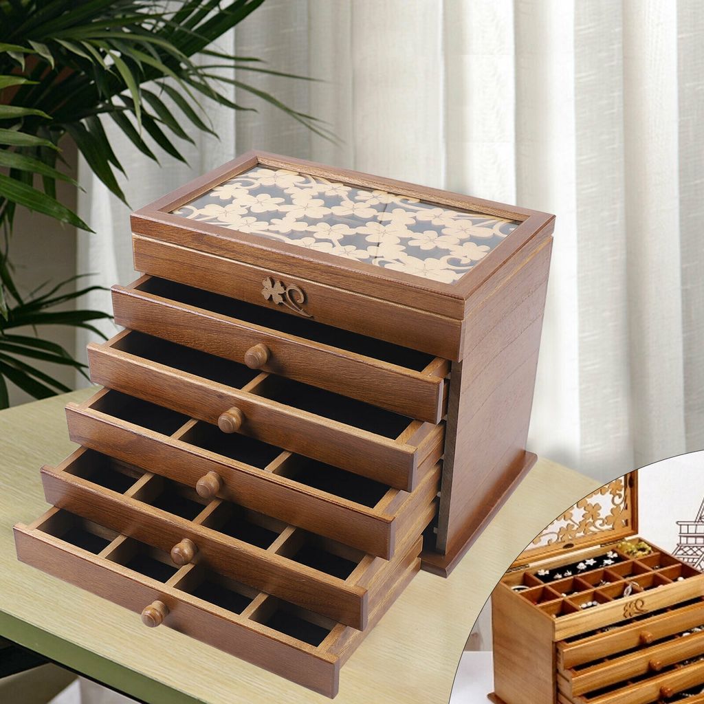 Vintage Holz Schmuckkästchen Schmuckkasten Schmuckbox Schmuckaufbewahrung mit