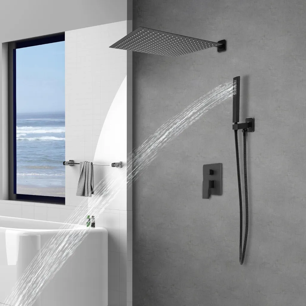 Système de douche complet noir bi-commande installation murale G1/2 - 3