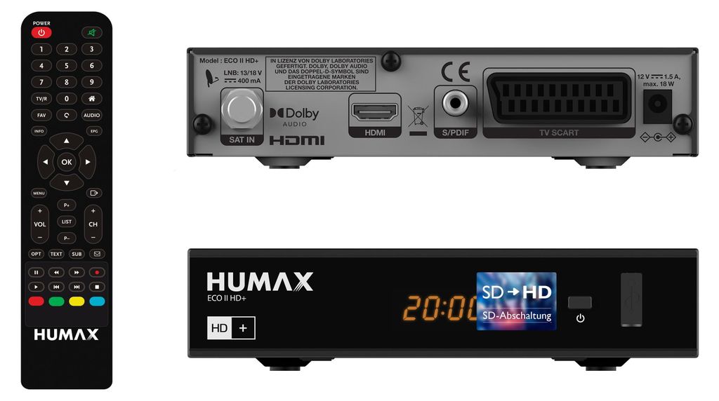 Humax Eco II HD+, Kabel, Ethernet (RJ-45), Satellit, Full Produktbild 