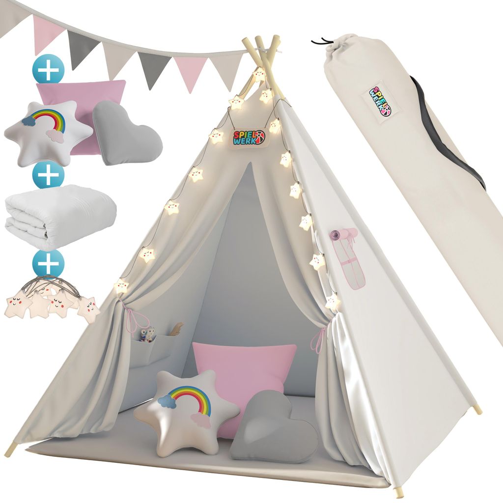 Spielwerk Tipi Enfant Rose avec Coussins & Guirlande Image du produit 