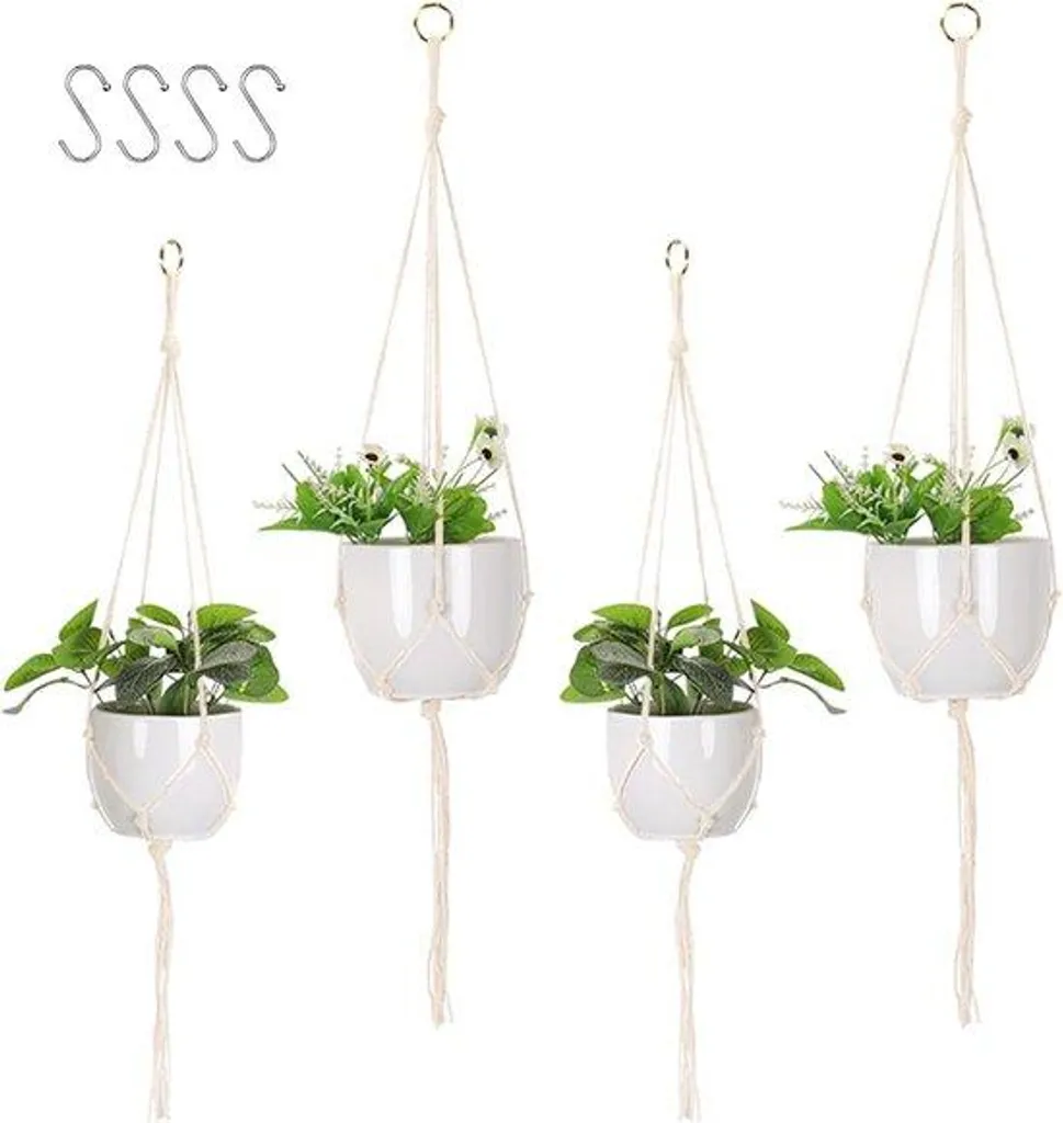 Porte-plante Suspendu en Macramé Bohème - Support Fleur Coton 4 Pièces