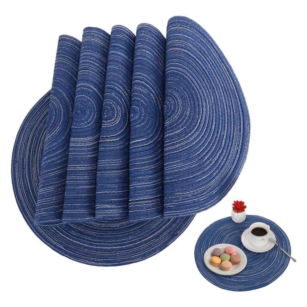OKWISH 6er Set Tischsets Abwaschbar Rund, Platzsets Blau Produktbild 