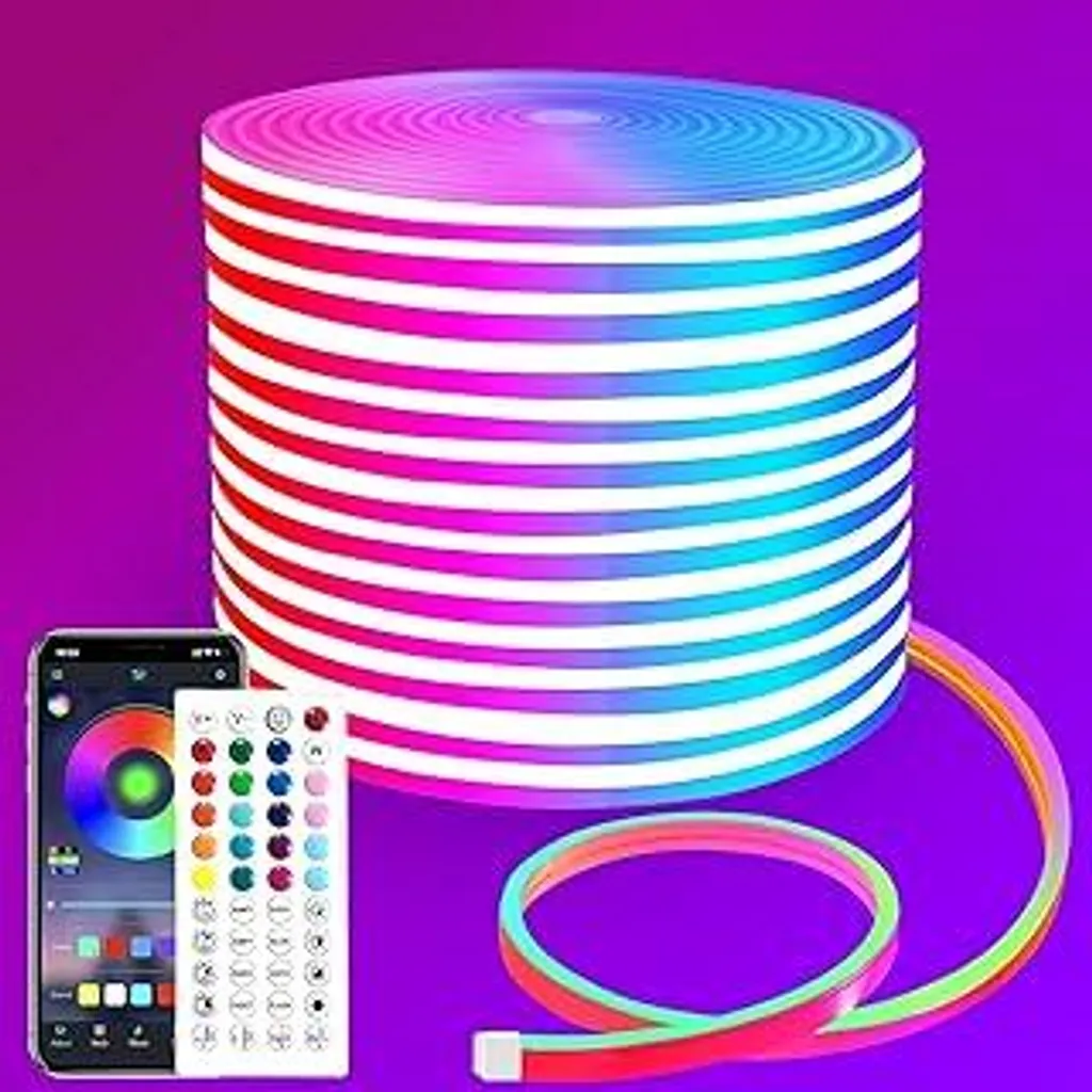 Striscia LED Neon Flessibile RGB 14m 220V - SMD5050, CRI85+, IP65 Impermeabile, Con Telecomando E Controller RF, Per Decorazione Casa E Negozi