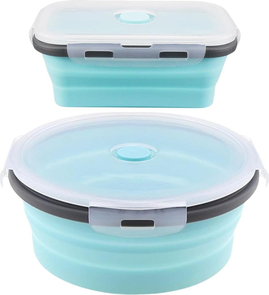 Runde Lunchbox - Quadratische Lunchbox - Teleskopische Falt-Lunchbox - Silikon Aufbewahrungsbox