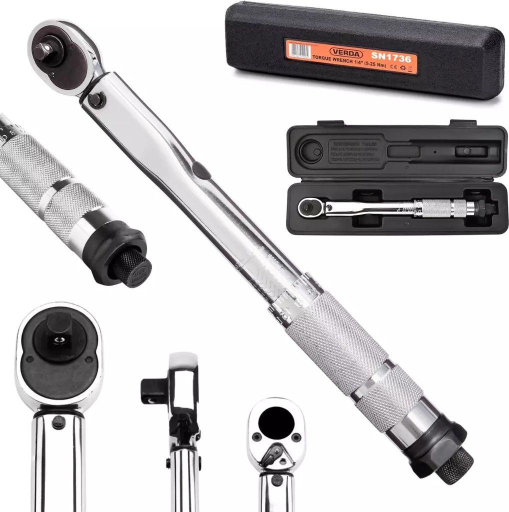 Drehmomentschlüssel 1/4" 5-25 Nm mit Umschaltknarre Teleskopratsche im Koffer 72 Zähnen für Auto & Motorrad, Fehlergenauigkeit ±3% Gesamtlänge...