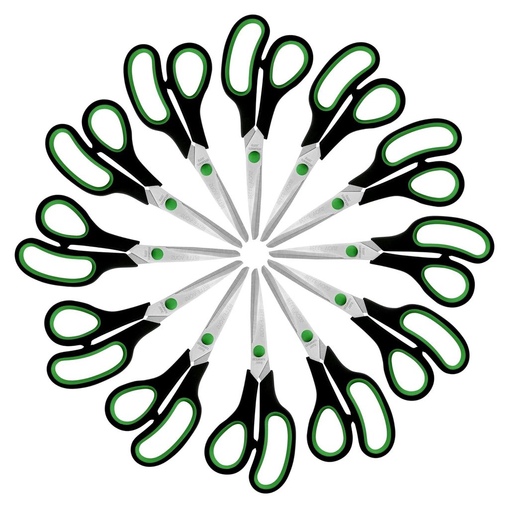 Scheren-Set für Erwachsene - 12x schwarze und grüne Scheren für Links- und Rechtshänder - Handarbeiten, Nähen, Schrein, Karton, Stoff und Papi...