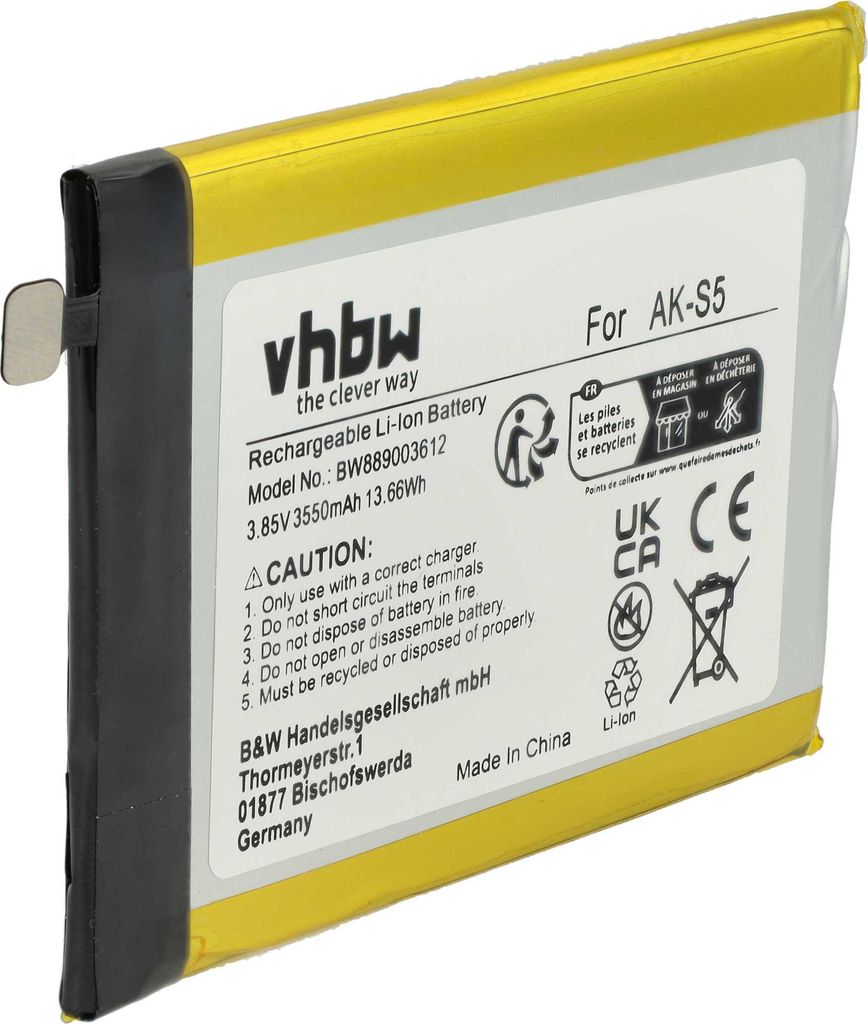 vhbw Akku Ersatz für Emporia AK-S5, AK-S5-BC für Handy Smartphone Senioren Telefon (3550 mAh, 3,85 V, Li-Ion)