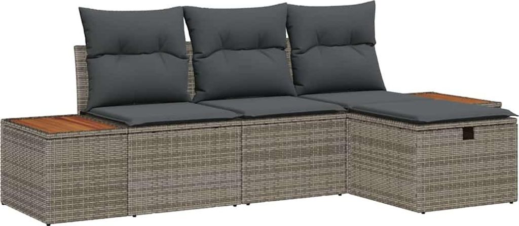 vidaXL Gartensofa-set mit Kissen mit Speicher 4 pcs Grau Poly-Rattan