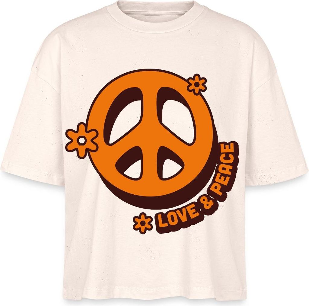 Spreadshirt Love And Peace Retro Hippie Style Design Y2K Boxy Shirt Damen, XS, Natur