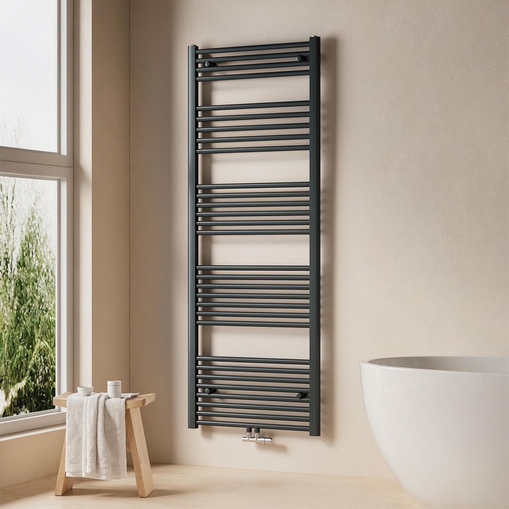 EMKE Badheizkörper Handtuchtrockner Heizkörper 60x160cm 761 Watt Leistung Anthrazit Mittelanschluss Heizung ohne Heizstab