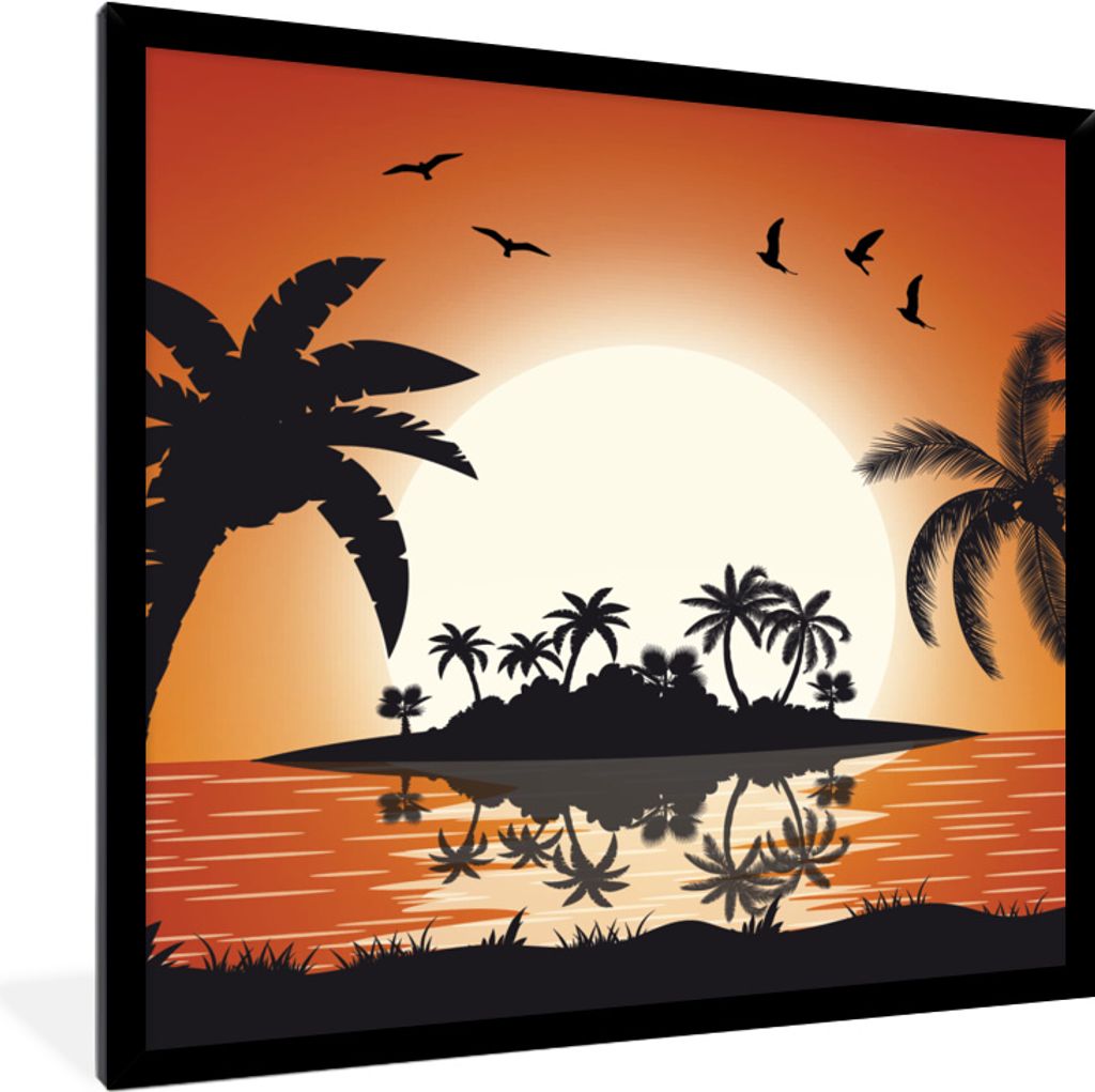 MuchoWow MuchoWow Gerahmtes Poster Sonne - Insel - Meer 40x40 cm - Poster mit zchwarzem Bilderrahmen - Mit Rahmen - Wanddekoration Schlafzimmer