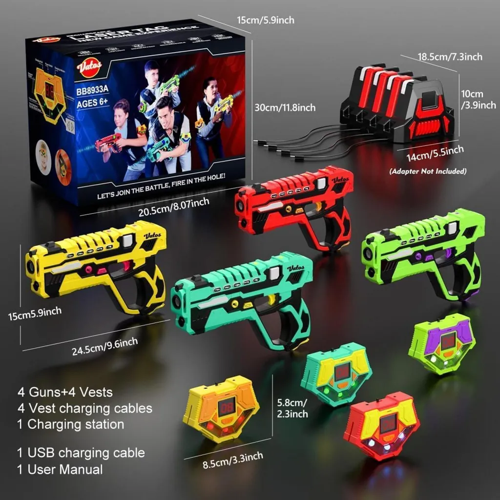 Laser Tag Rechargeable Enfant - Pack de 4 avec Écran Sync 2.4GHz - 8