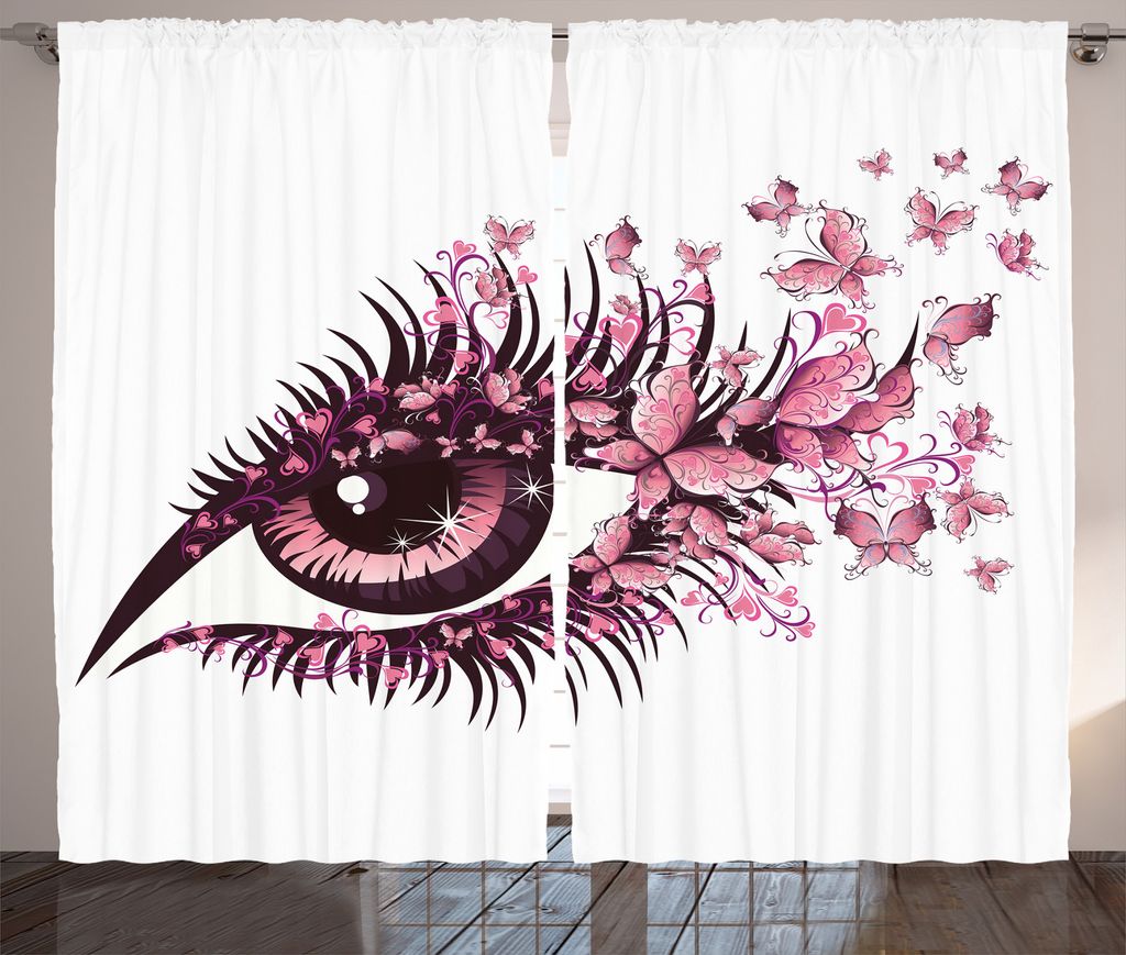 ABAKUHAUS Schmetterling Rustikaler Gardine, Feenhafte Frauen-Wimpern, Schlafzimmer Kräuselband Vorhang mit Schlaufen und Haken, 280 x 225 cm, Hell...