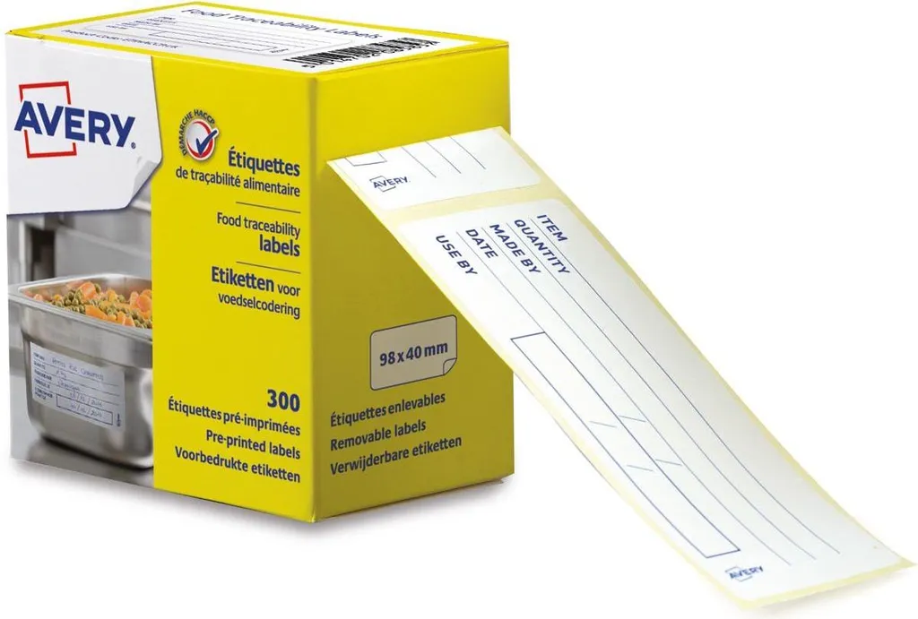 Avery Étiquettes Alimentaires Détachables 98x40mm - Adhésif Sans Résidus