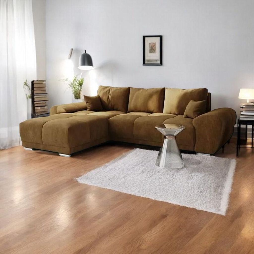 FurMeb24 ECKSOFA SYDNEY - 291 x 183 cm monolith 48 - mit schlaffunktion und bettkasten