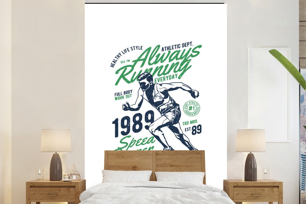 MuchoWow Fototapete für Wohnzimmer oder Schlafzimmer Wandtapete Vinyl Motivtapete Laufen - Vintage - Poster - 170x260 cm - Wohnzimmertapete