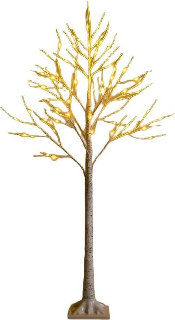 150 cm LED Lichterbaum Birkenbaum mit Warmweißen LED-Leuchten Weiß