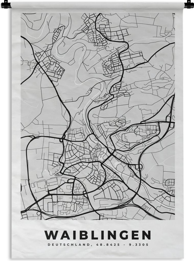 MuchoWow Wandteppich Wandbehang Stadtplan - Waiblingen - Karte - Deutschland 90x135 cm Tapisserie Dekoration Wandtuch - Baumwolle - Wandskulptur