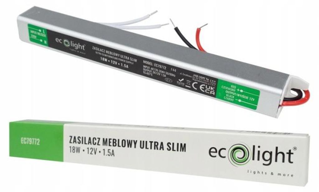 Netzteil für LED-Leisten, Möbelmontage, SLIM, 18W, 12V DC, Produktbild 